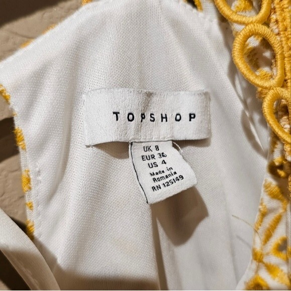 Topshop Yellow Broderie Mini Dress Size 4 - Picture 5 of 8